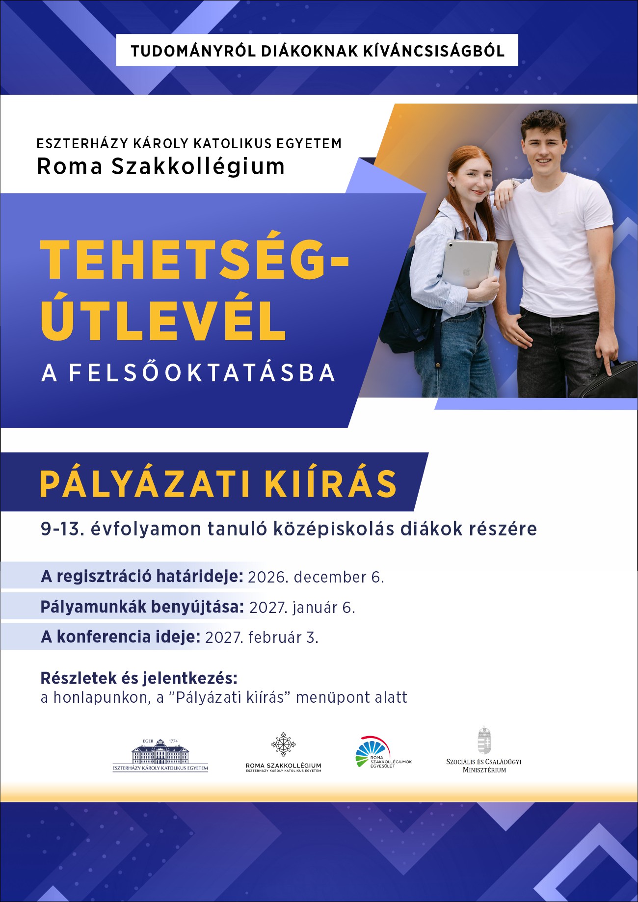 2027-es Tehetségútlevél rendezvény pályázati kiírás plakát
